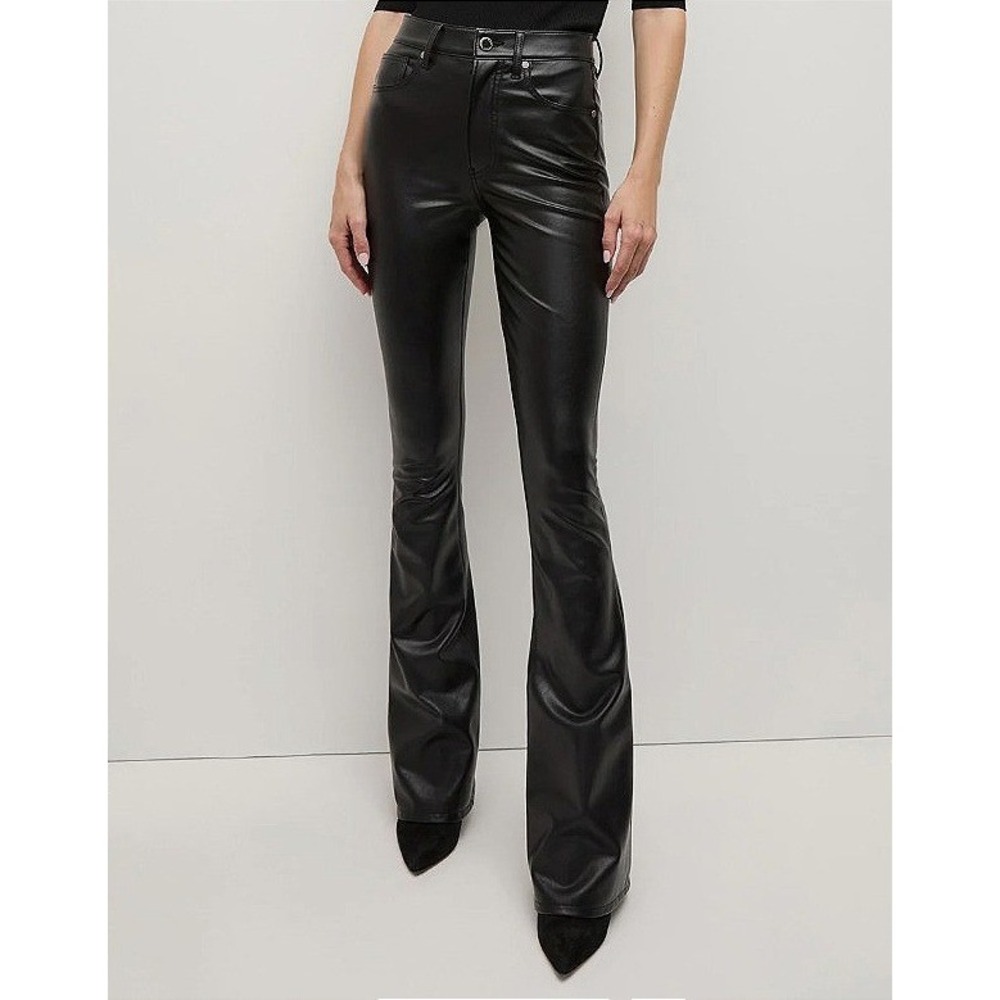 Veronica Beard Beverly Vegan Leather High-Rise Skinny-Flare Pants Black 32 Chic